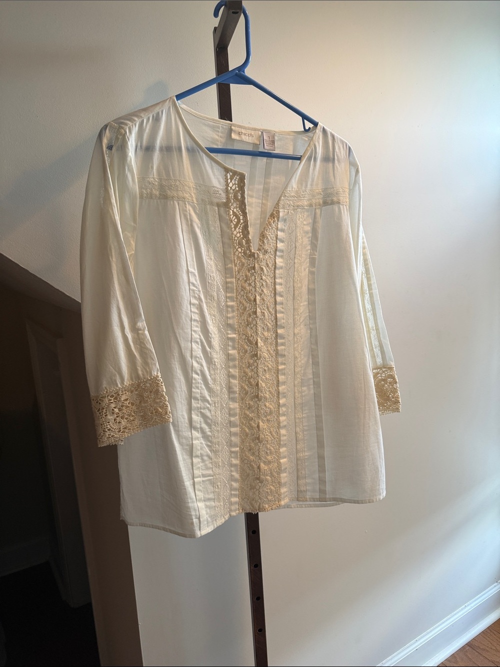 Chico’s Lightweight Cream Lace-Trim Women's Top